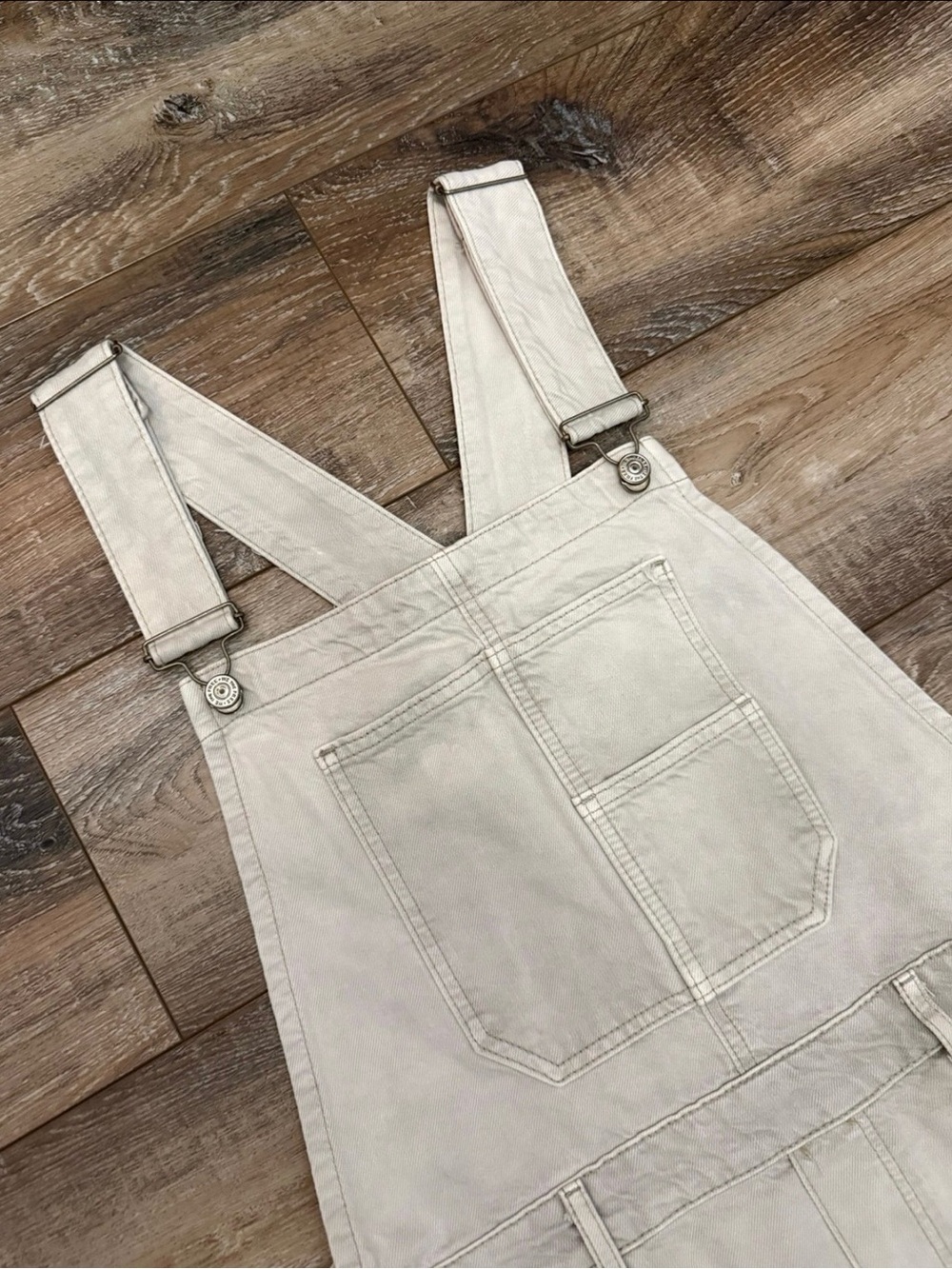 Free People Light Gray/Cream Wide-Leg Overalls Jumpsuit - Picture 2 of 5